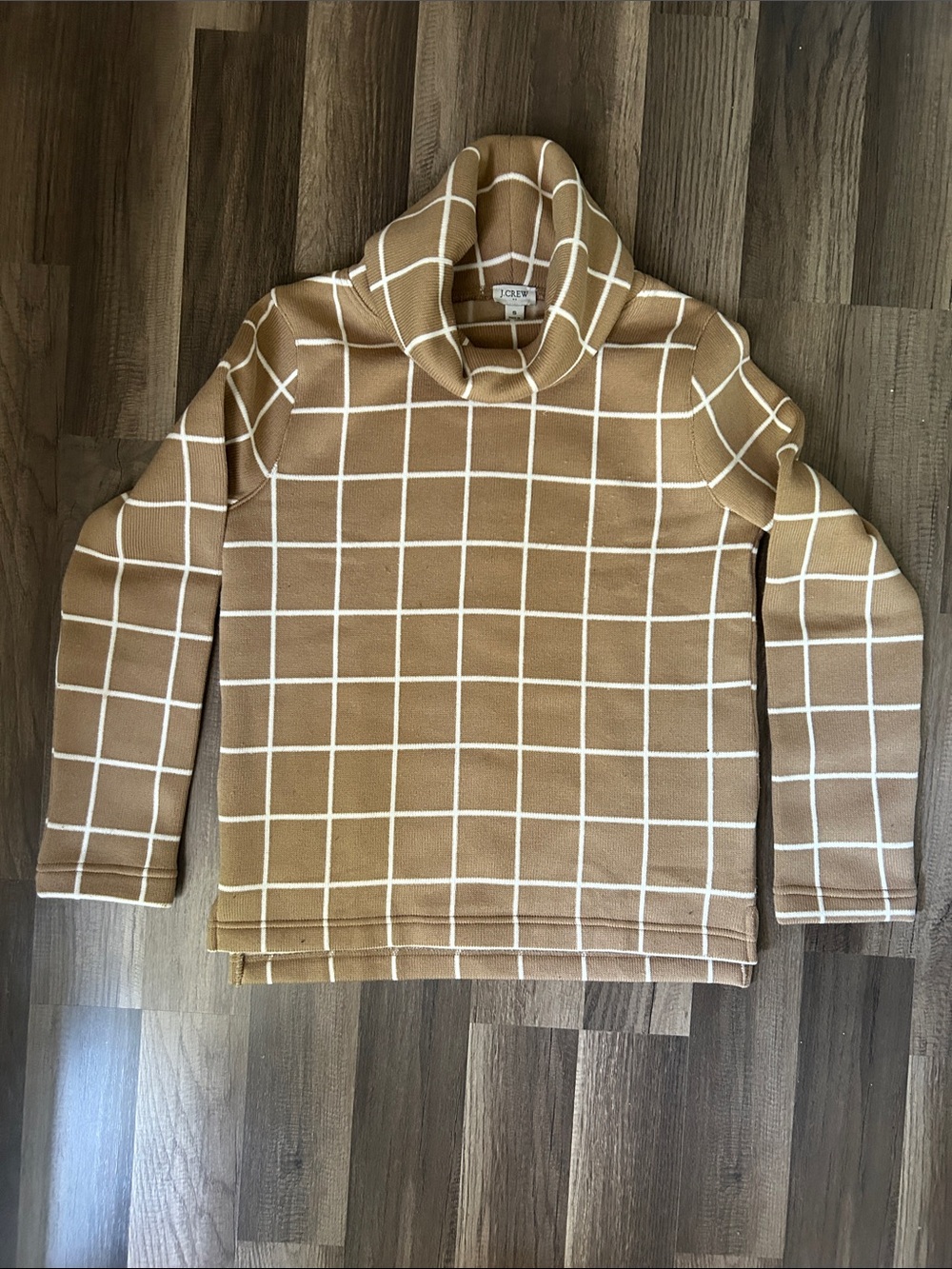 J. Crew Camel and White Windowpane Turtleneck Sweater